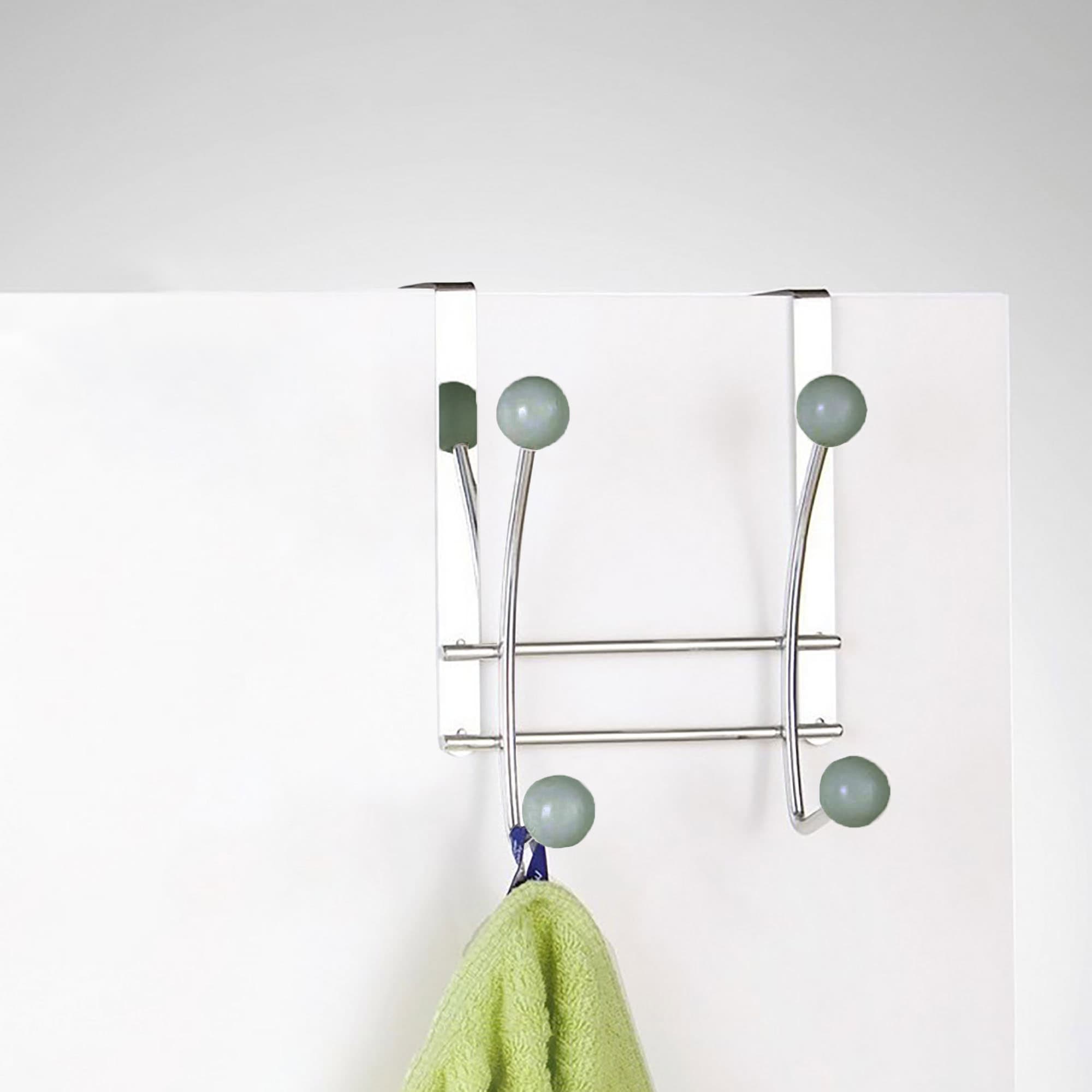 evideco Over The Door Hook Rack Chrome Finish with 4 Gray Ball Ends Bathroom Storage & Furniture Hooks & Rails Hooks and Rails Over the door