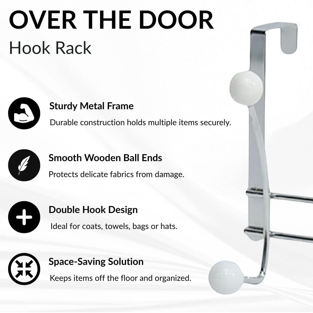 Evideco Over The Door Hook Rack Chrome Finish With 4 White Ball Ends Bathroom Storage & Furniture Hooks & Rails Hooks And Rails Over The Door