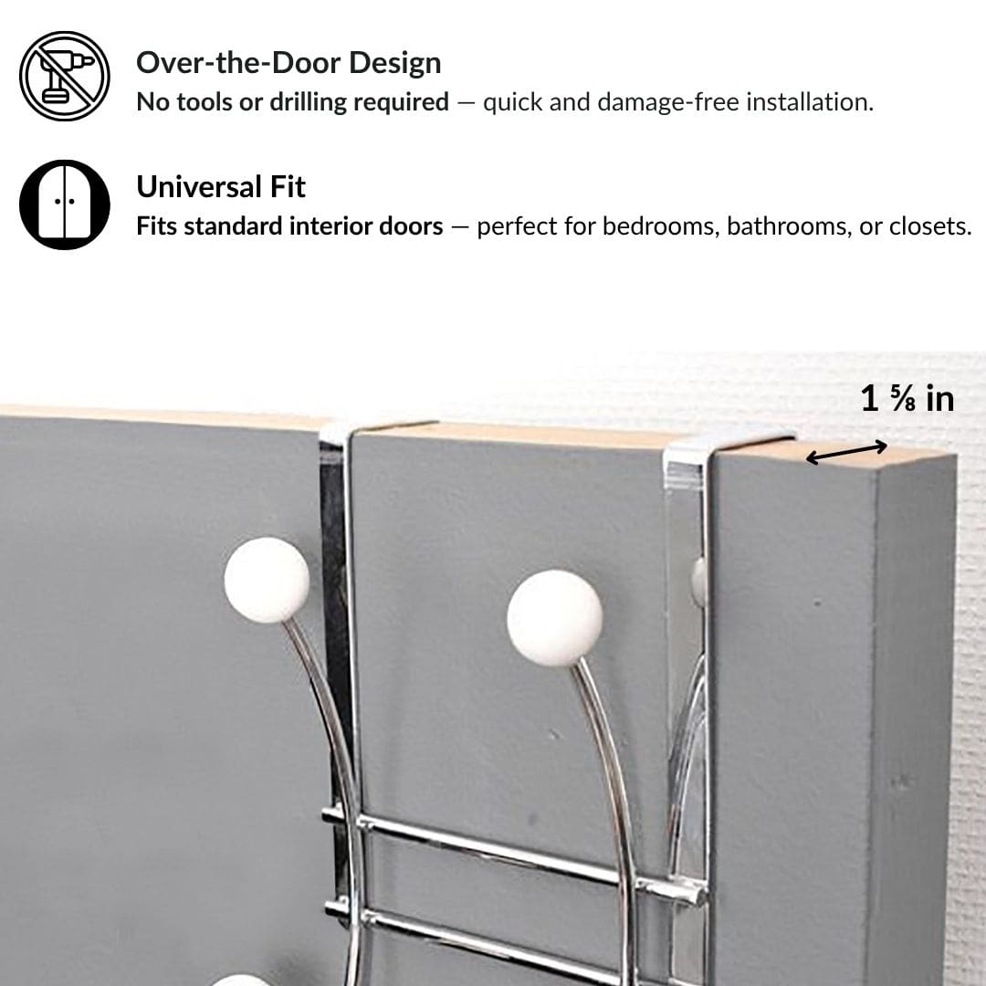 Evideco Over The Door Hook Rack Chrome Finish With 4 White Ball Ends Bathroom Storage & Furniture Hooks & Rails Hooks And Rails Over The Door