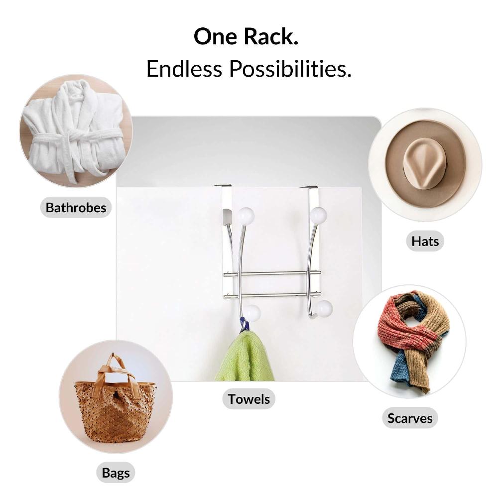 Evideco Over The Door Hook Rack Chrome Finish With 4 White Ball Ends Bathroom Storage & Furniture Hooks & Rails Hooks And Rails Over The Door