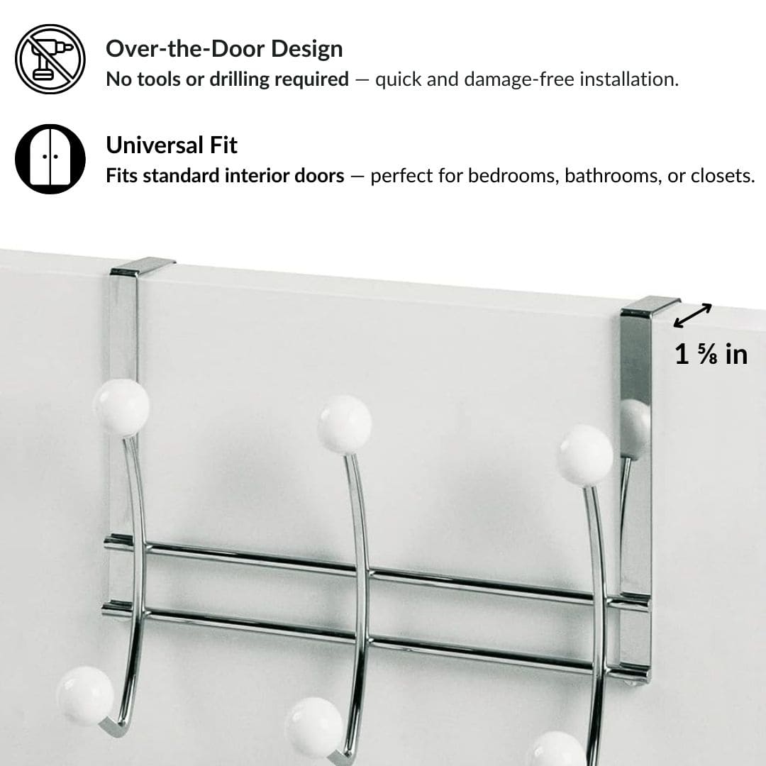 Evideco Over The Door Hook Rack Chrome Finish With 6 White Ball Ends Bathroom Storage & Furniture Hooks & Rails Hooks And Rails Over The Door