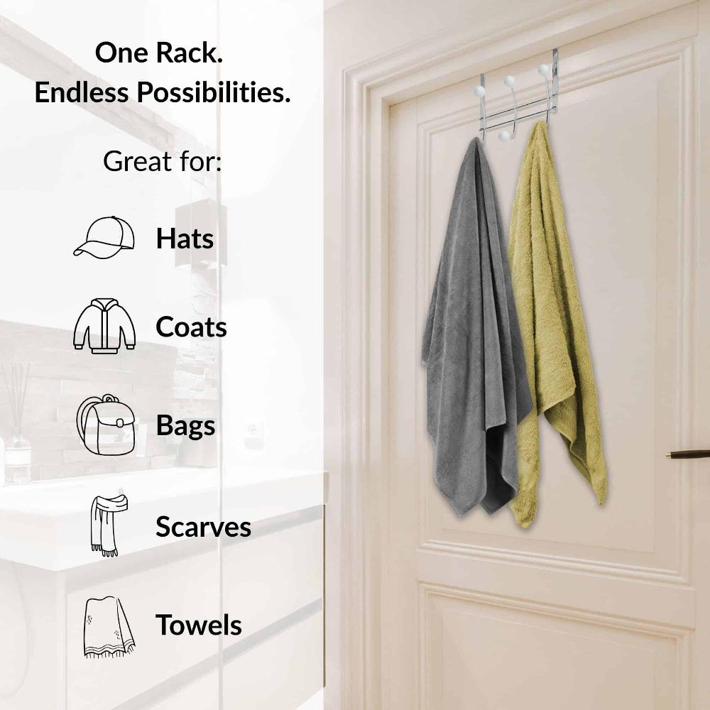 Evideco Over The Door Hook Rack Chrome Finish With 6 White Ball Ends Bathroom Storage & Furniture Hooks & Rails Hooks And Rails Over The Door
