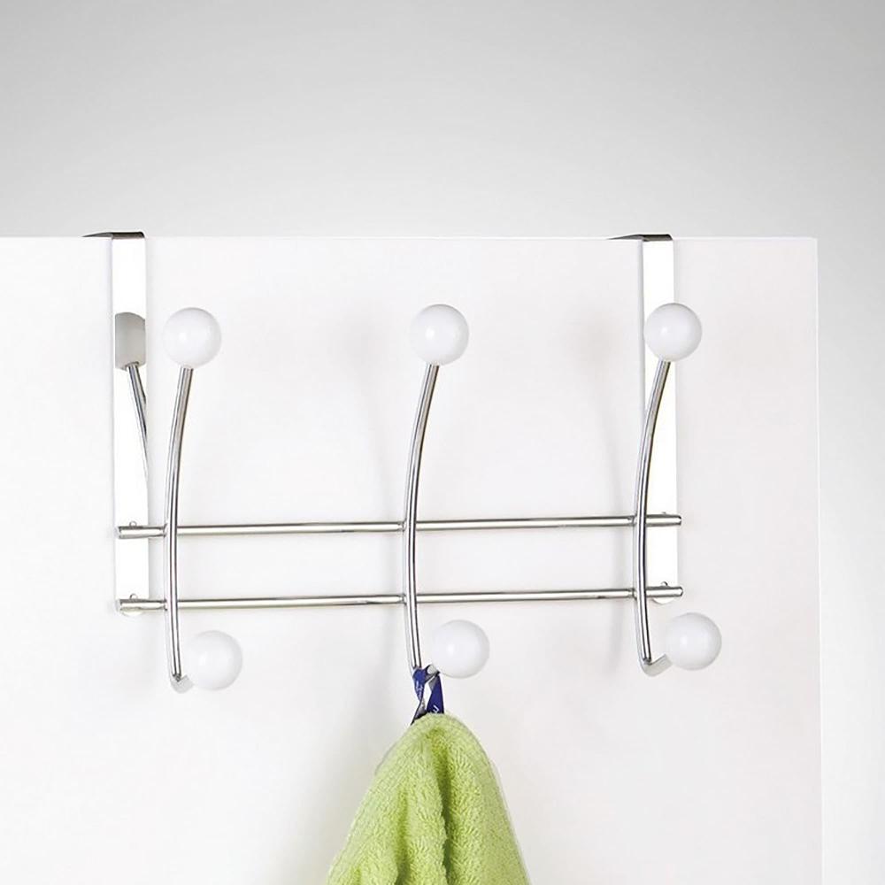 Evideco Over The Door Hook Rack Chrome Finish With 6 White Ball Ends Bathroom Storage & Furniture Hooks & Rails Hooks And Rails Over The Door