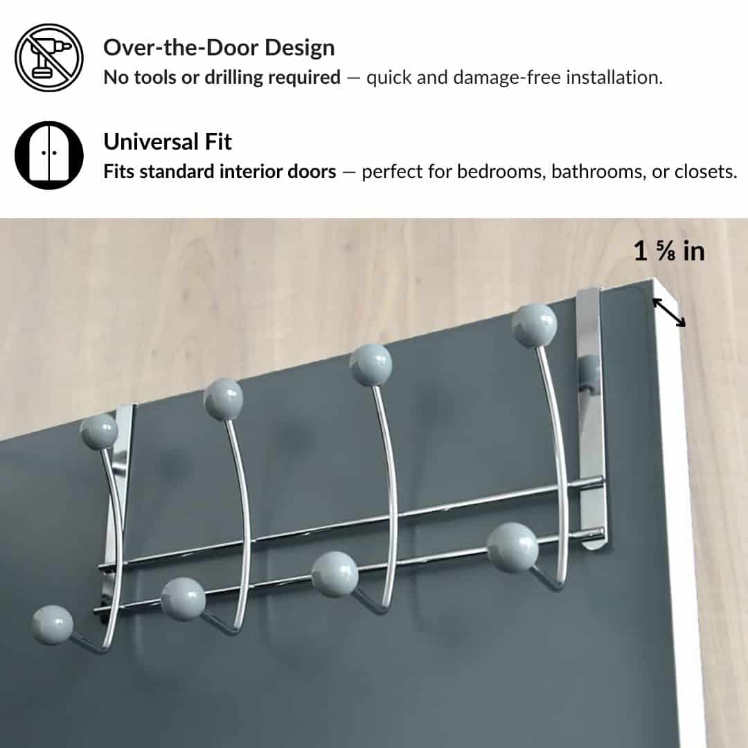 Evideco Over The Door Hook Rack Chrome Finish With 8 Gray Ball Ends Bathroom Storage & Furniture Hooks & Rails Hooks And Rails Over The Door