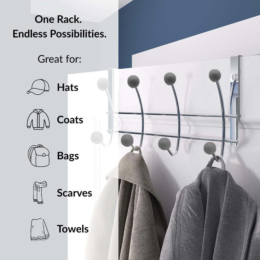 Evideco Over The Door Hook Rack Chrome Finish With 8 Gray Ball Ends Bathroom Storage & Furniture Hooks & Rails Hooks And Rails Over The Door