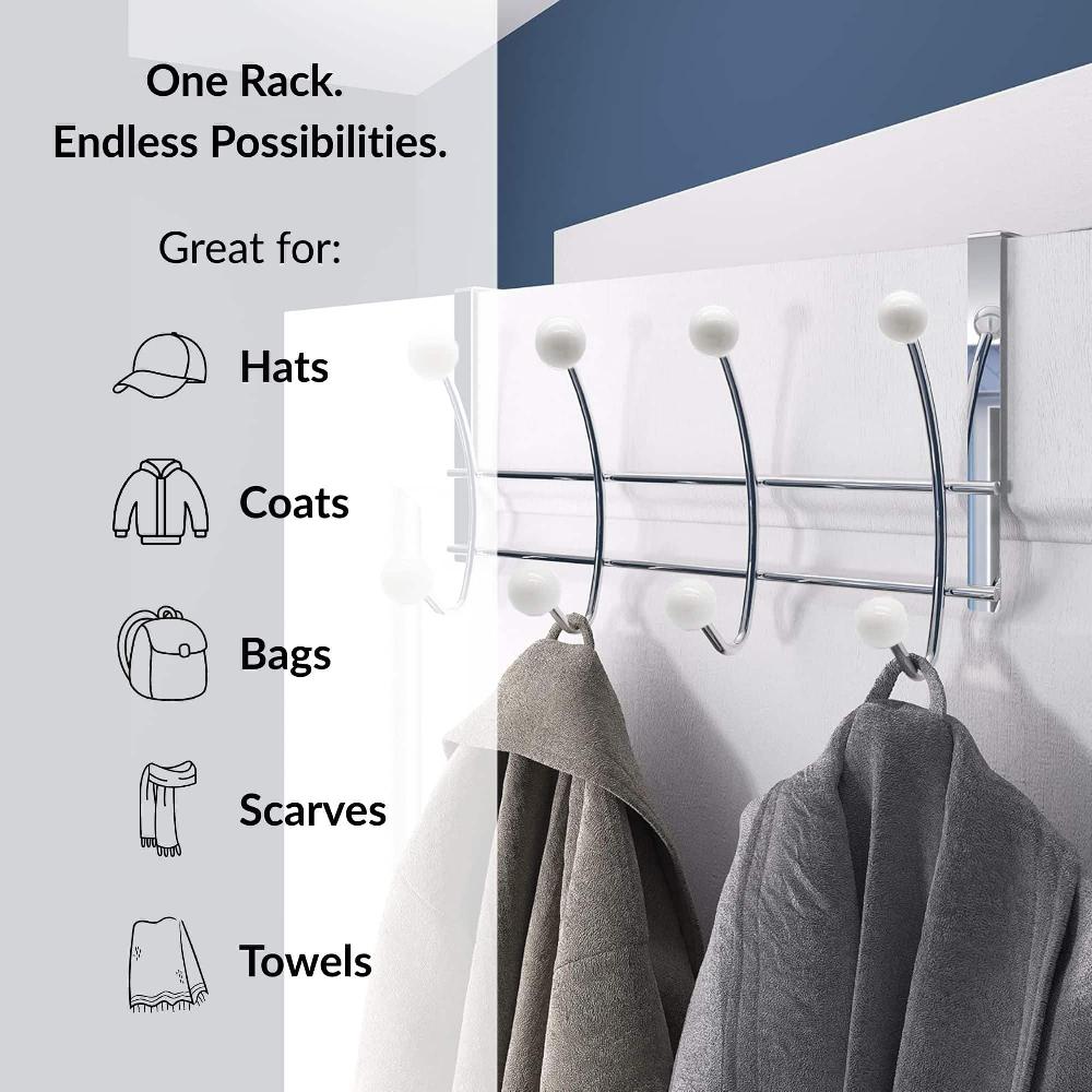 Evideco Over The Door Hook Rack Chrome Finish With 8 White Ball Ends Bathroom Storage & Furniture Hooks & Rails Hooks And Rails Over The Door