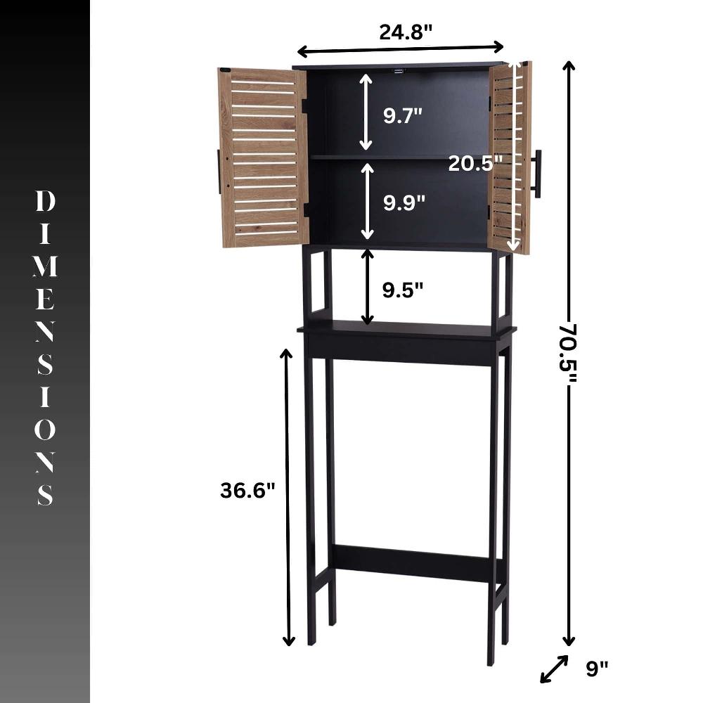 Evideco Over The Toilet Storage Cabinet With Double Vented Doors And Open Shelf Black And Brown – Bergen Collection Bathroom Storage & Furniture Over The Toilet Space Savers