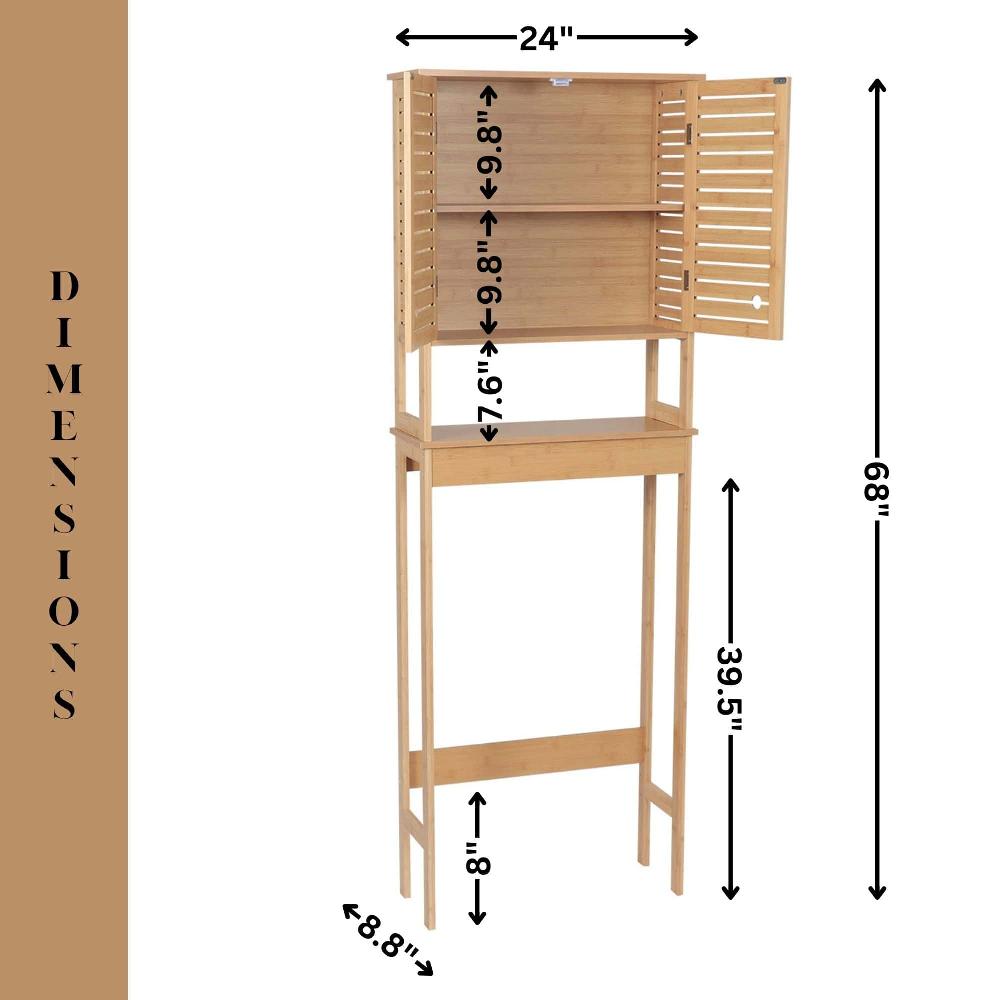 Evideco Over The Toilet Storage Cabinet With Double Vented Doors And Open Shelf Natural – Trinidad Collection Bathroom Storage & Furniture Over The Toilet Space Savers