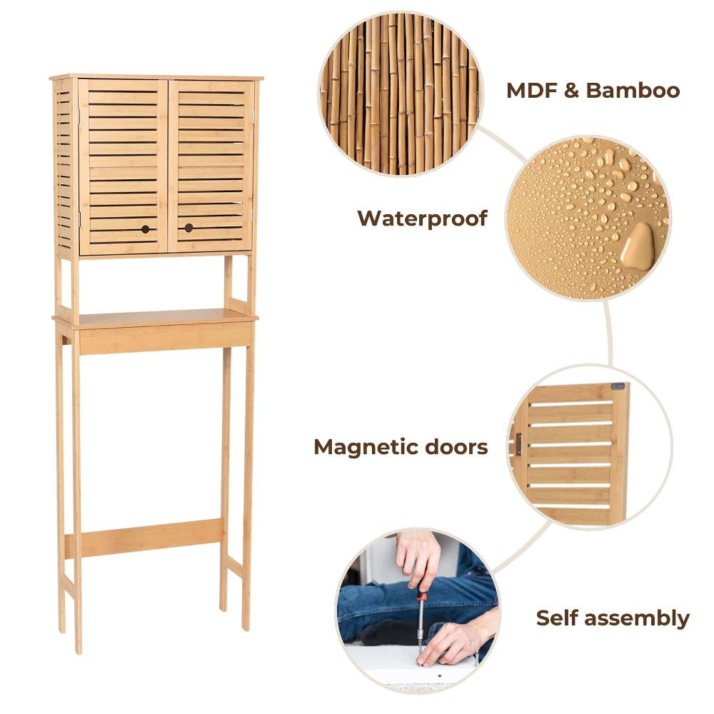 Evideco Over The Toilet Storage Cabinet With Double Vented Doors And Open Shelf Natural – Trinidad Collection Bathroom Storage & Furniture Over The Toilet Space Savers