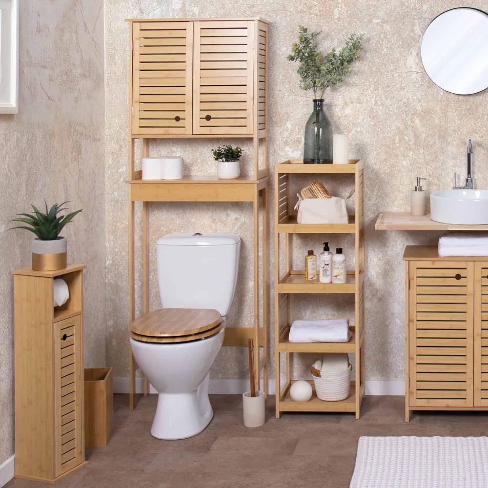 evideco Over The Toilet Storage Cabinet with Double Vented Doors and Open Shelf Natural – Trinidad Collection Bathroom Storage & Furniture Over The Toilet Space Savers