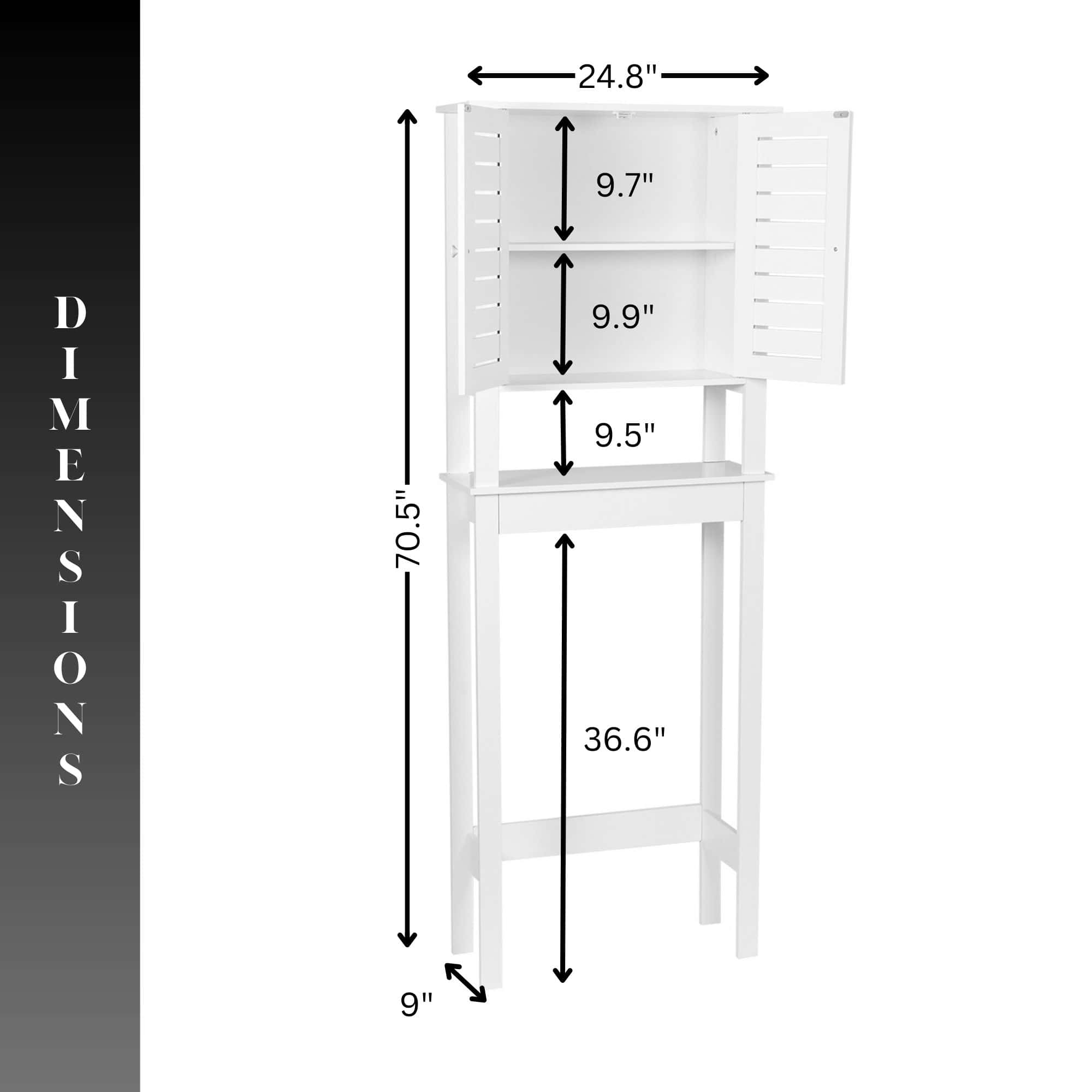 Evideco Over The Toilet Storage Cabinet With Double Vented Doors And Open Shelf Santorin Collection Bathroom Storage & Furniture Over The Toilet Space Savers