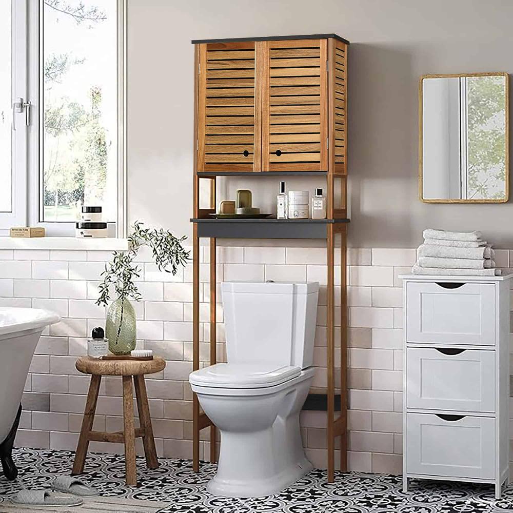 evideco Over The Toilet Storage Cabinet with Double Vented Doors and Open Shelf Brown and Gray – Elements Collection Bathroom Storage & Furniture Over The Toilet Space Savers