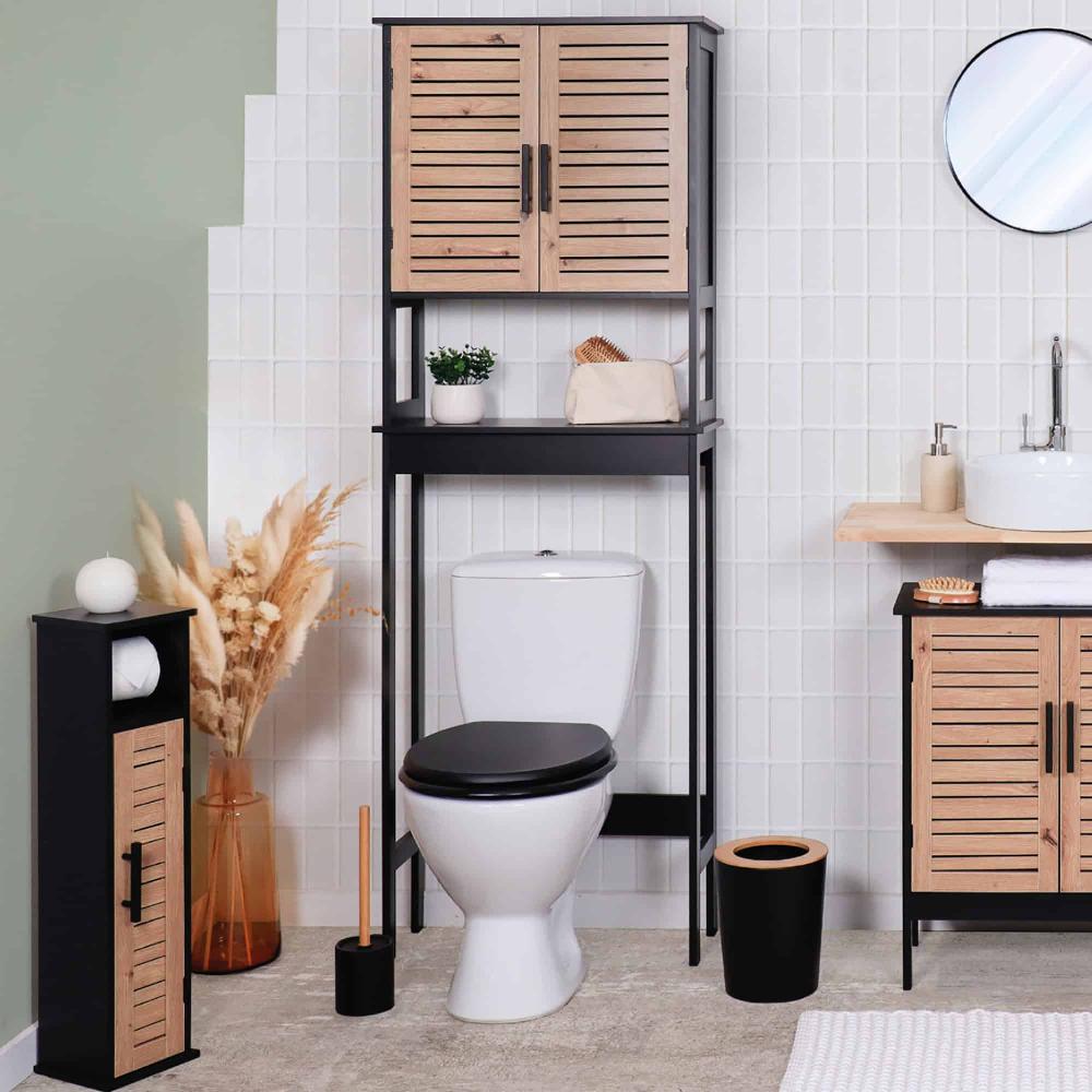 evideco Over The Toilet Storage Cabinet with Double Vented Doors and Open Shelf Black and Brown – Bergen Collection Bathroom Storage & Furniture Over The Toilet Space Savers