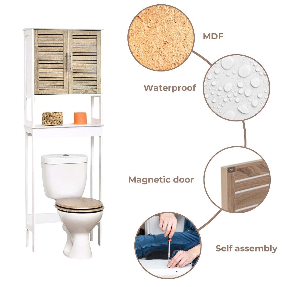 Evideco Over The Toilet Storage Cabinet With Dual Doors And Open Shelf Space-Saving Bathroom Storage Cabinet – Stockholm Collection Bathroom Storage & Furniture Over The Toilet Space Savers