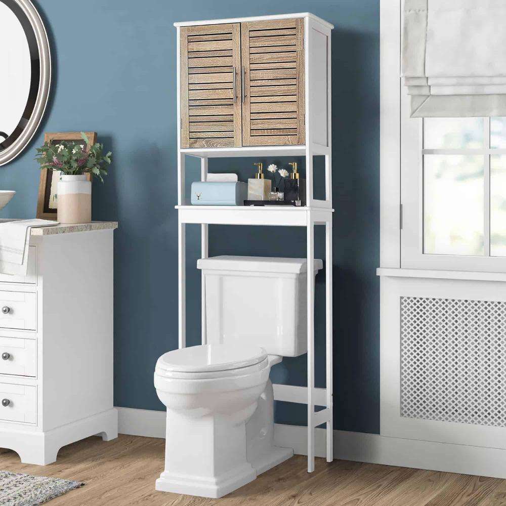 Evideco Over The Toilet Storage Cabinet With Dual Doors And Open Shelf Space-Saving Bathroom Storage Cabinet – Stockholm Collection Bathroom Storage & Furniture Over The Toilet Space Savers