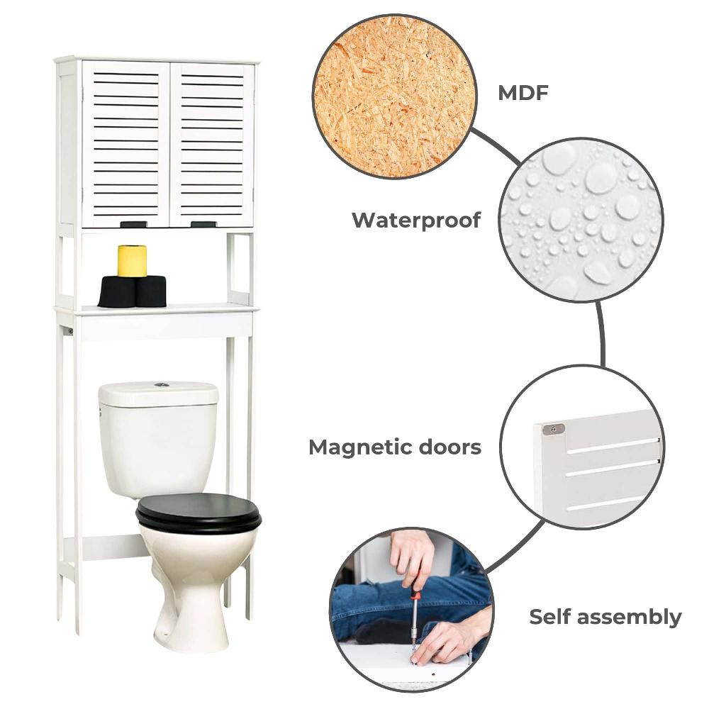 Evideco Over The Toilet Storage Cabinet With Dual Doors And Open Shelf Space-Saving Bathroom Storage Cabinet – Miami Collection Bathroom Storage & Furniture Collection Miami