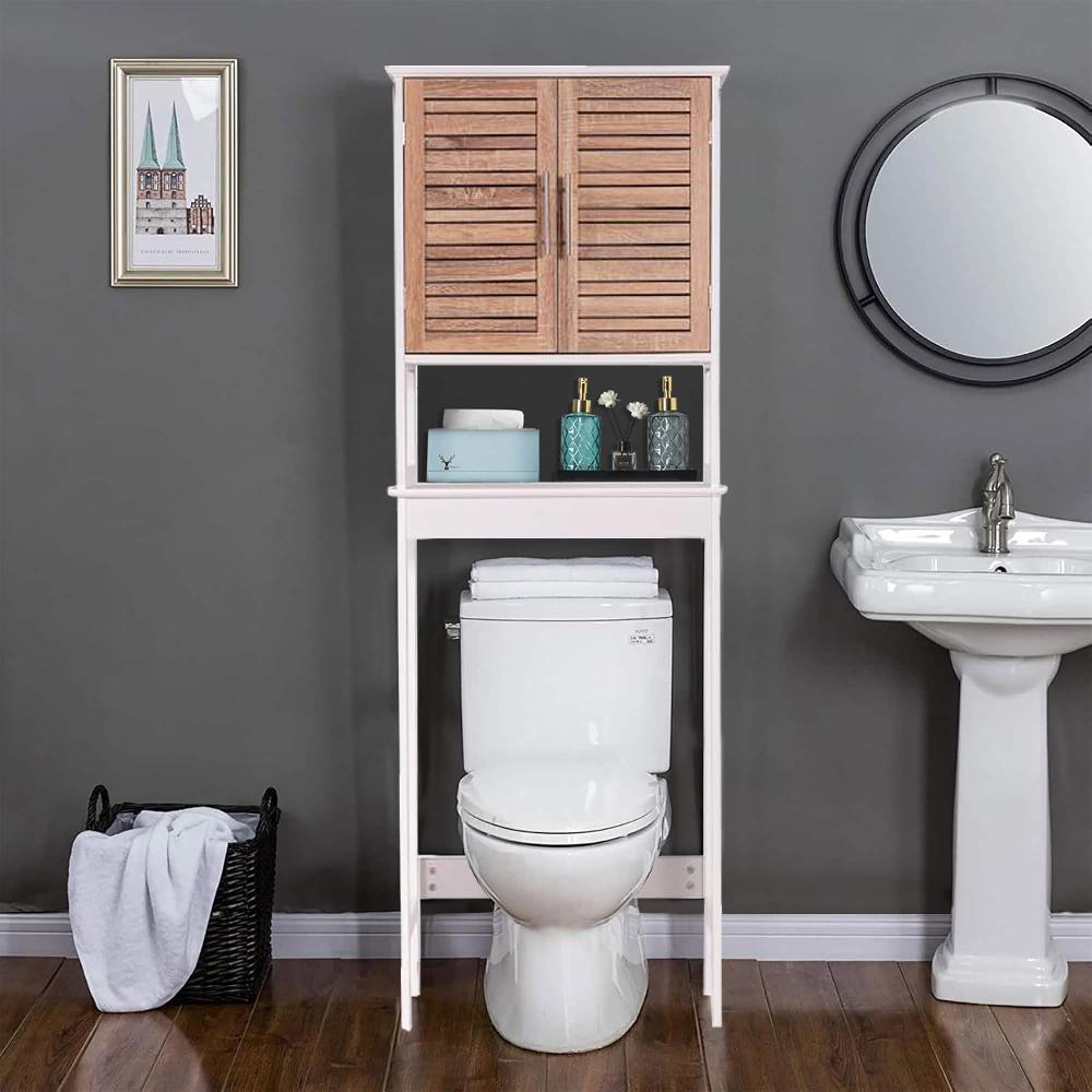evideco Over The Toilet Storage Cabinet with Dual Doors and Open Shelf Space-Saving Bathroom Storage Cabinet – Stockholm Collection Bathroom Storage & Furniture Over The Toilet Space Savers