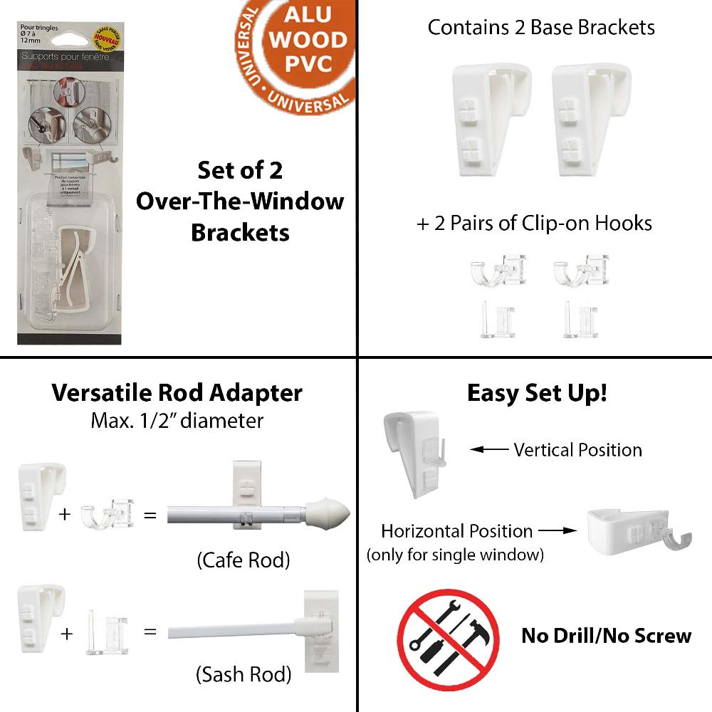 Evideco Over-The-Window Cafe Rod Brackets – Set Of 2 – White Home Accessories Kitchen & Cafe Rods