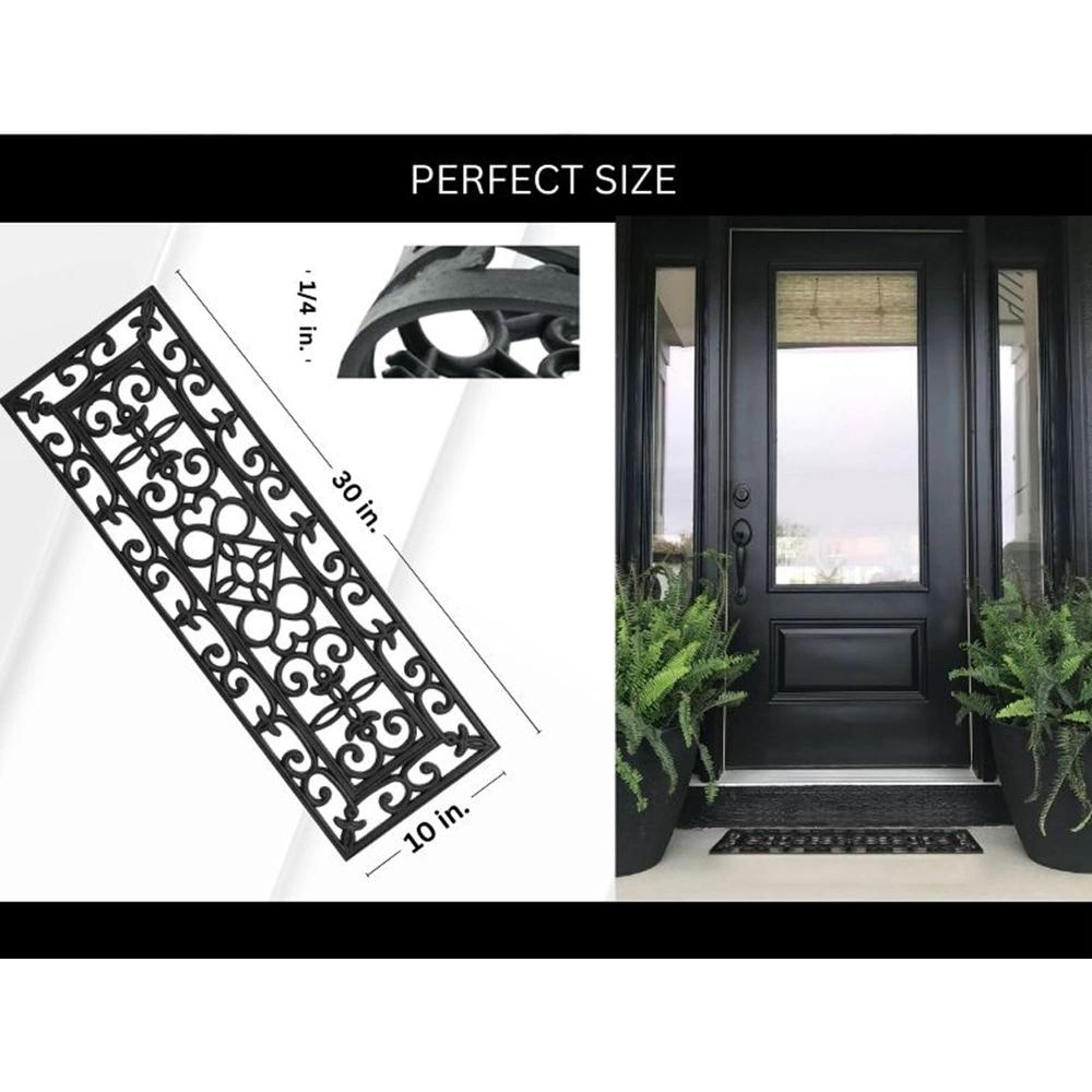 Evideco Pack Of 2 Elegant Rubber Stair Treads – Non-Slip Weather-Resistant Decorative Scrollwork Design Low Profile Home Accessories Door Mats Outdoor