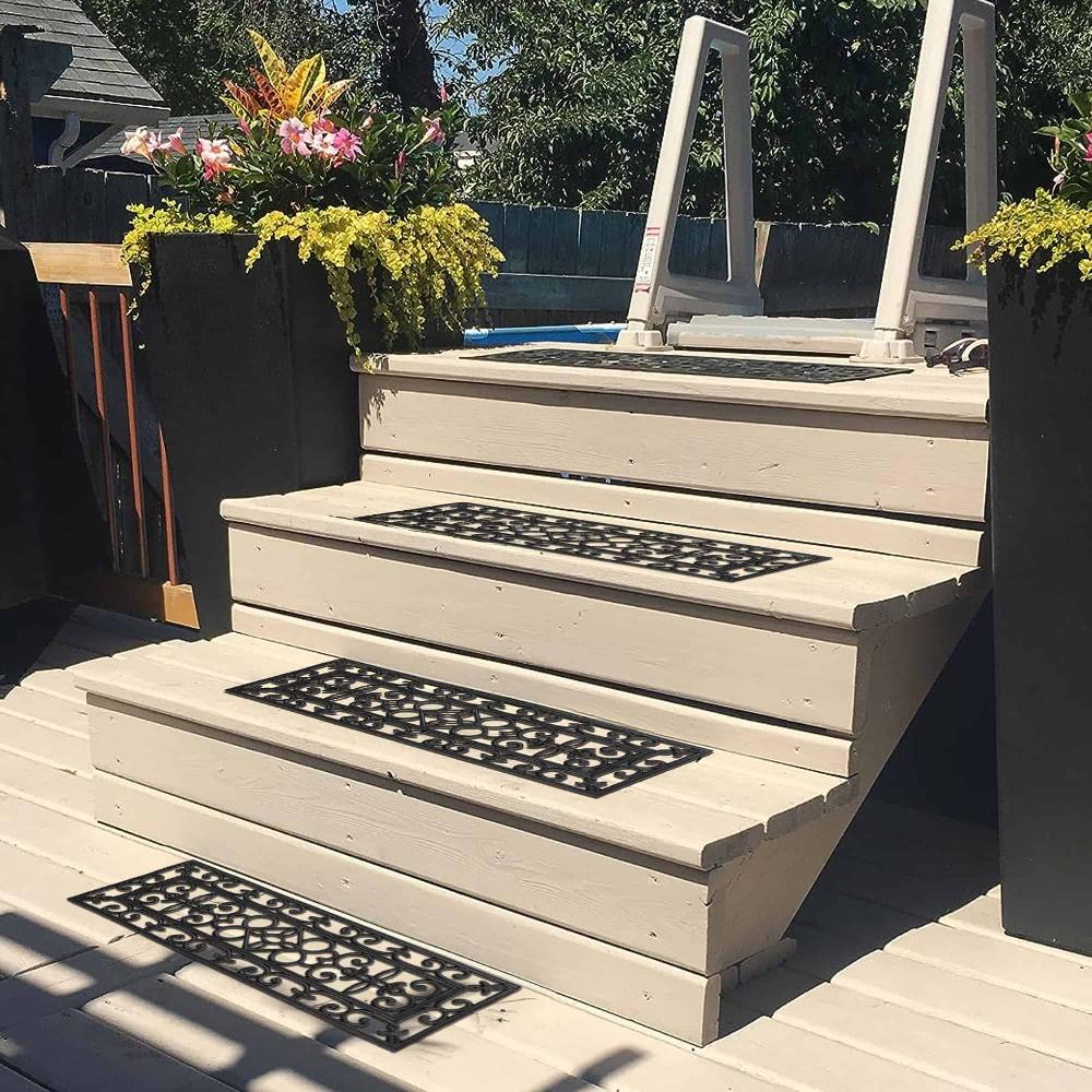 evideco Pack of 2 Elegant Rubber Stair Treads – Non-Slip Weather-Resistant Decorative Scrollwork Design Low Profile Home Accessories Door Mats Outdoor