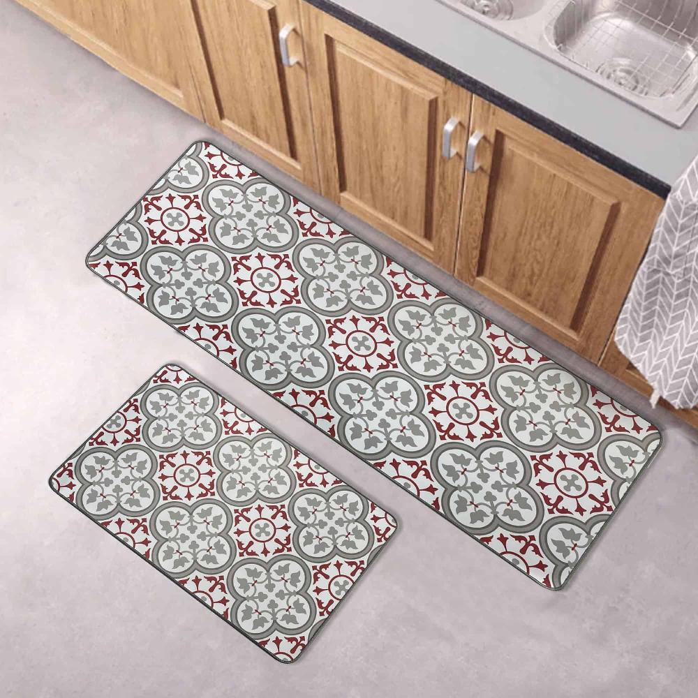 Evideco Paco Printed Kitchen Runner Mat 47″ X 20″ – Red & Gray Tile Design – Stylish & Durable – Ideal For Homeowners & Renters – Non Slip & Comfort Floor Mat Home Accessories Kitchen Mats