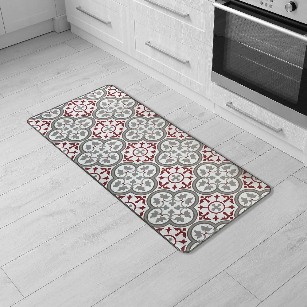 Evideco Paco Printed Kitchen Runner Mat 47″ X 20″ – Red & Gray Tile Design – Stylish & Durable – Ideal For Homeowners & Renters – Non Slip & Comfort Floor Mat Home Accessories Kitchen Mats