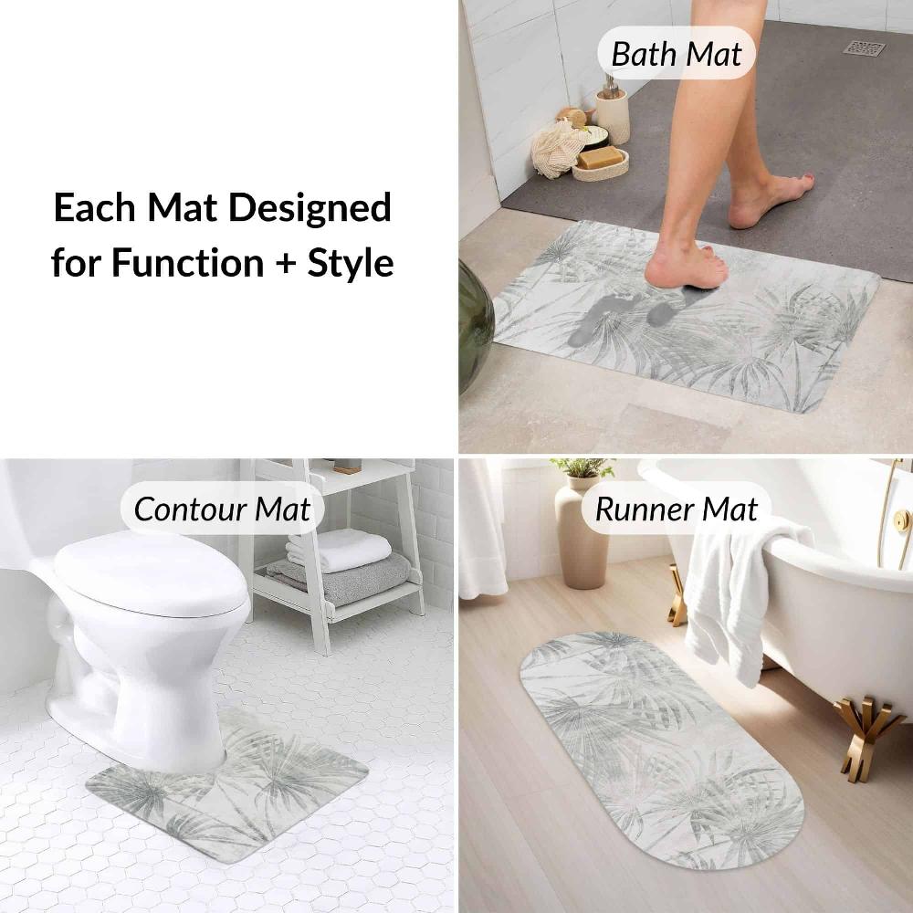 Evideco Palm Breeze 3-Piece Bath Mat Set – Includes Standard Runner And Contour Bathroom Mats & Rugs Bath Rugs