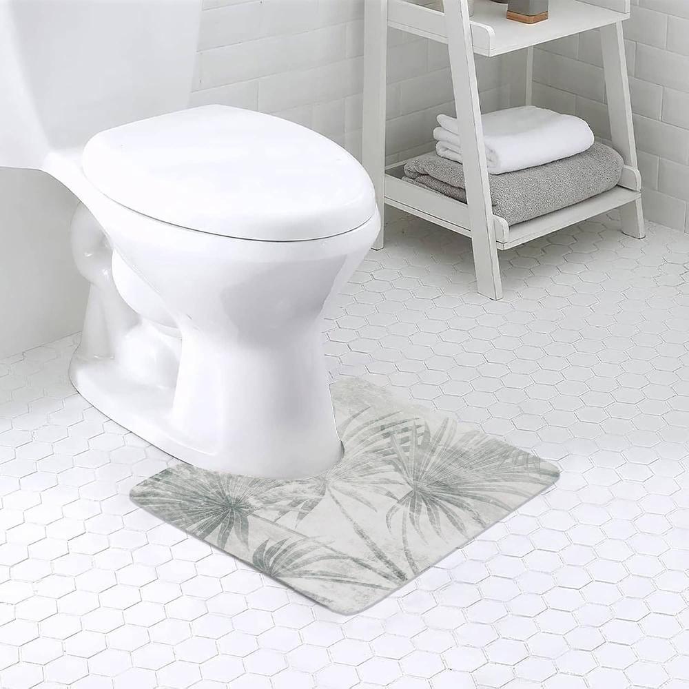evideco Palm Breeze Contour Bath Mat 20×18 – Ultra Absorbent Quick Dry Rug with Anti-Slip Rubber Backing Bathroom Mats & Rugs Toilet Contour Rugs
