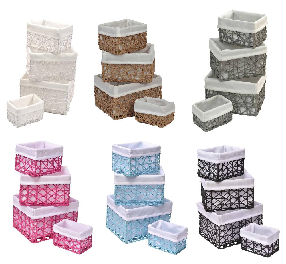 Evideco Paper Rope Storage Utilities Baskets Totes Set Of 4 White Bathroom Storage & Furniture Storage Baskets & Organizers