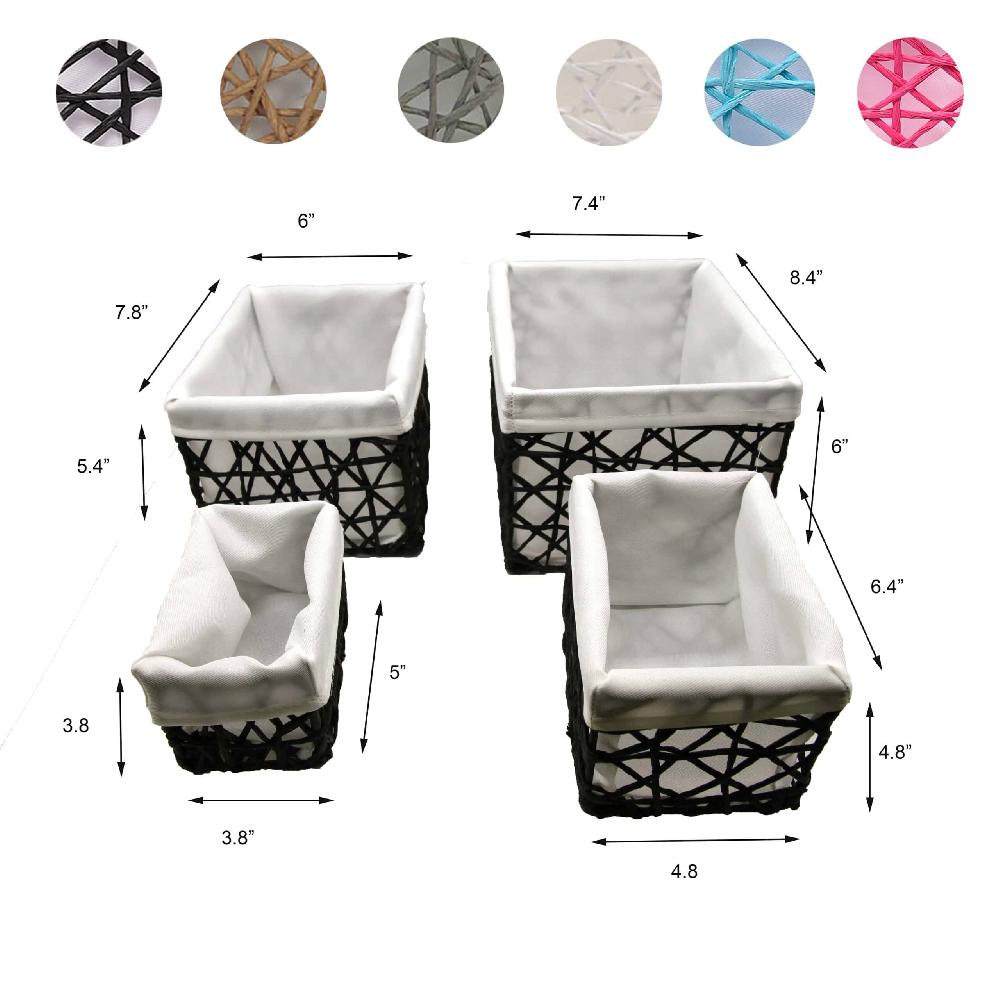 evideco Paper Rope Storage Utilities Baskets Totes Set of 4 White Bathroom Storage & Furniture Storage Baskets & Organizers