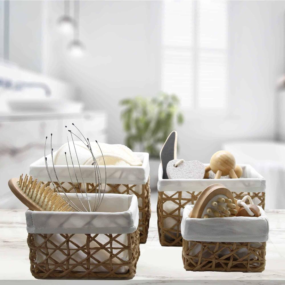 evideco Paper Rope Storage Utilities Baskets Totes Set of 4 Black Bathroom Storage & Furniture Storage Baskets & Organizers