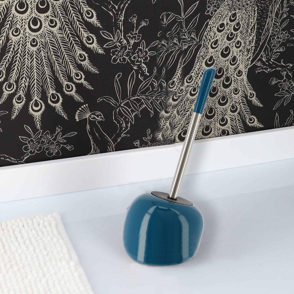 evideco PISE Freestanding Peacock Blue Toilet Brush and Holder Set Toilet Seats & Accessories Toilet Brushes
