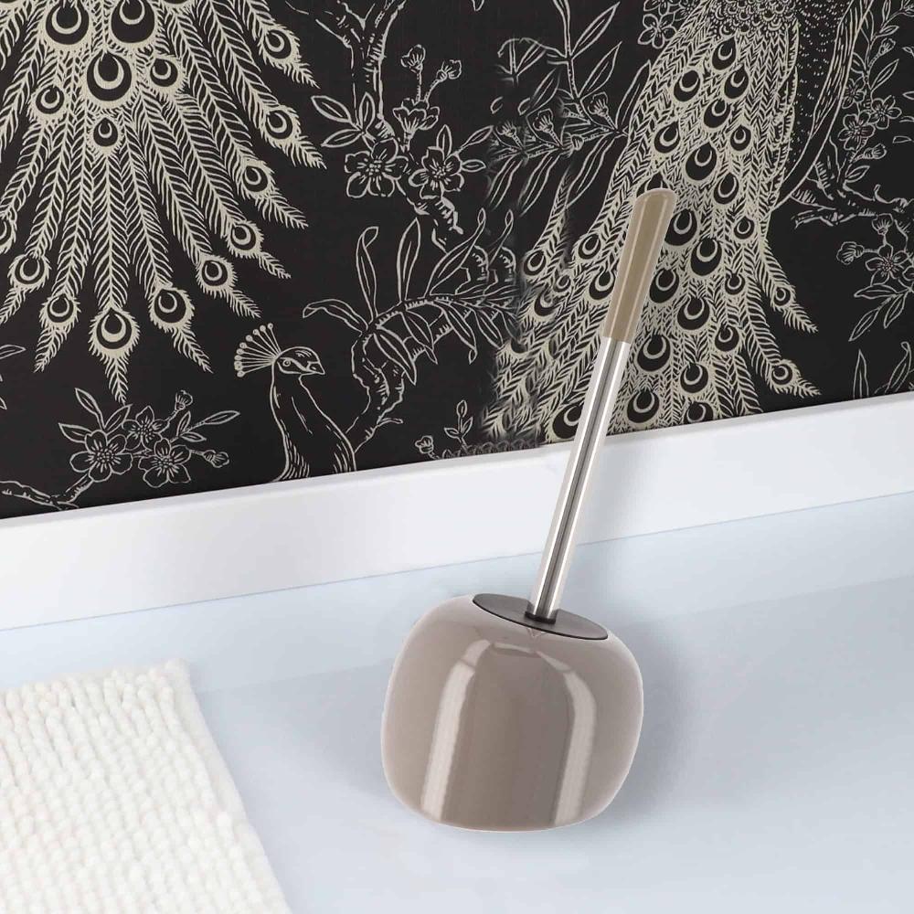 evideco PISE Freestanding Taupe Toilet Brush and Holder Set Toilet Seats & Accessories Toilet Brushes