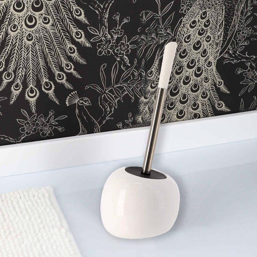 evideco PISE Freestanding White Toilet Brush and Holder Set Toilet Seats & Accessories Toilet Brushes