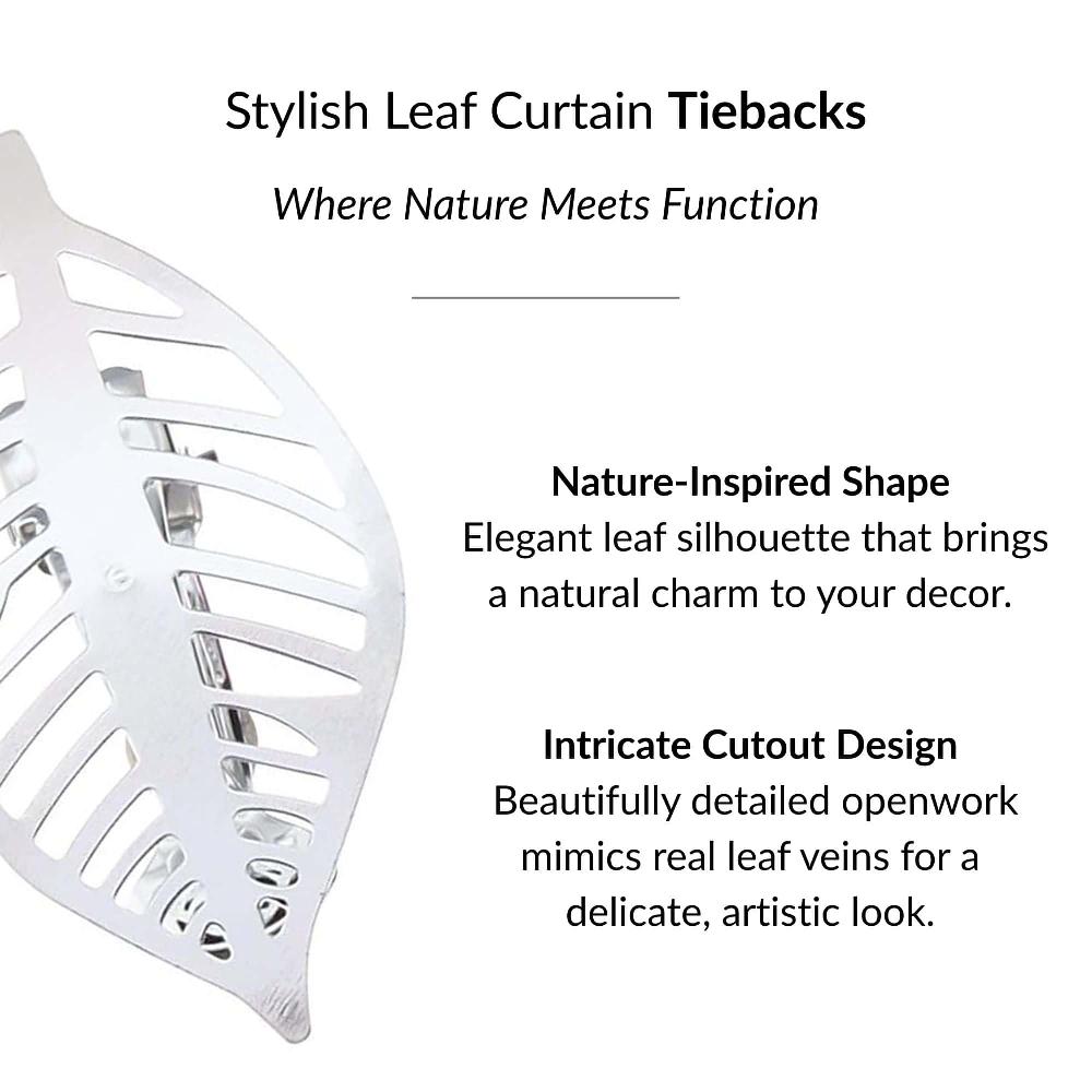 Evideco Polished Silver Leaf Curtain Tiebacks Set Of 2 Home Accessories Tie Backs & Magnets Curtain Clips Metal Curtain Clips