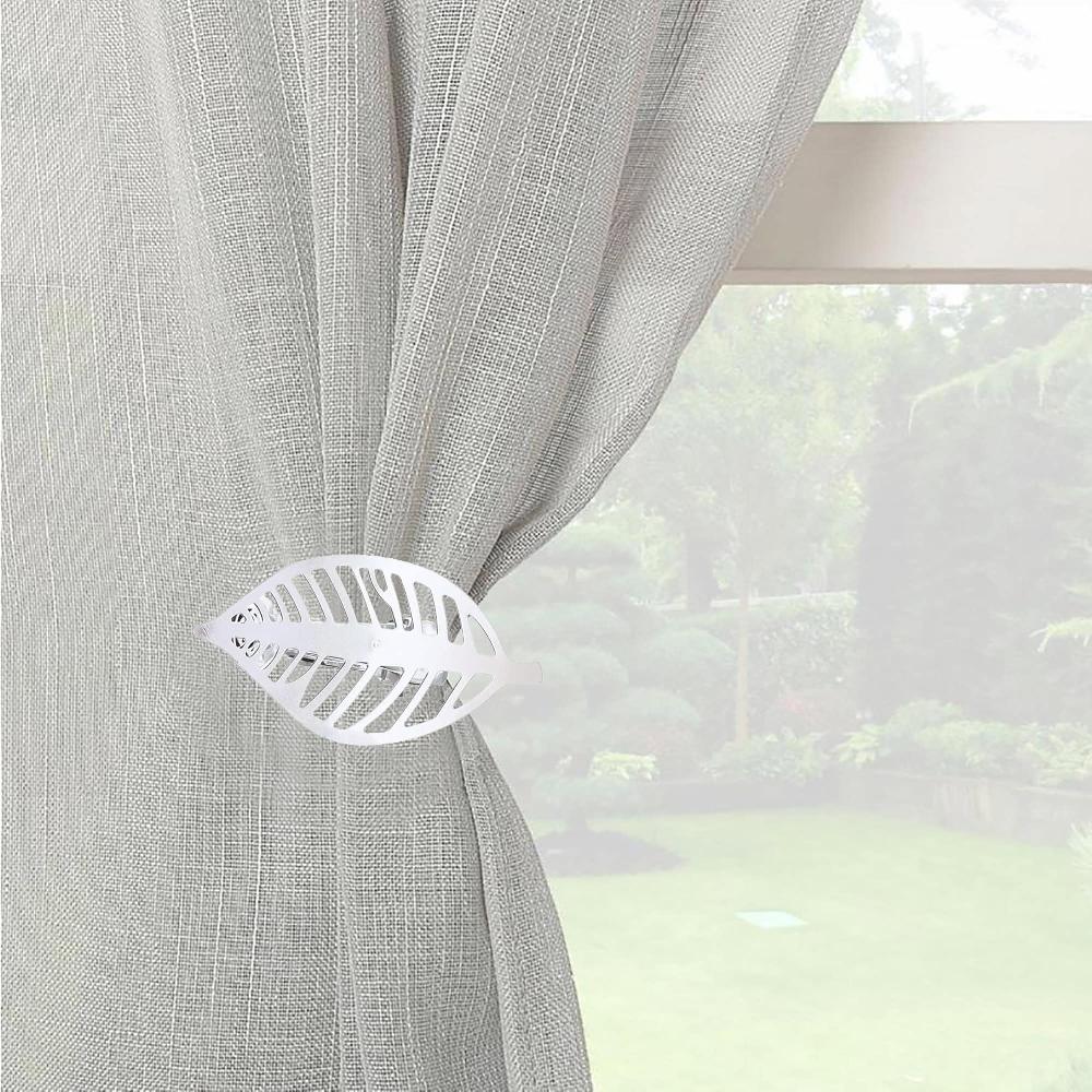 Evideco Polished Silver Leaf Curtain Tiebacks Set Of 2 Home Accessories Tie Backs & Magnets Curtain Clips Metal Curtain Clips
