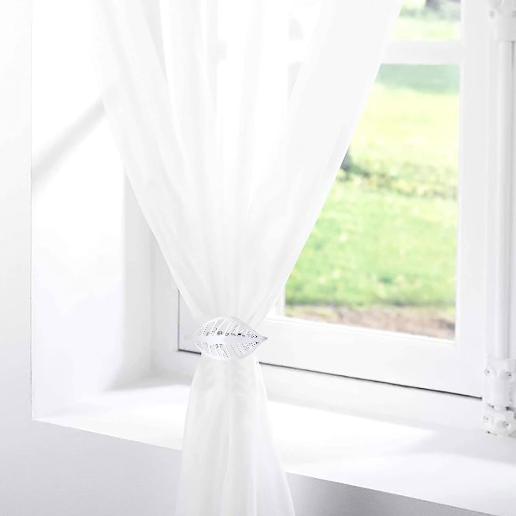 evideco Polished Silver Leaf Curtain Tiebacks Set of 2 Home Accessories Tie Backs & Magnets Curtain Clips Metal Curtain Clips