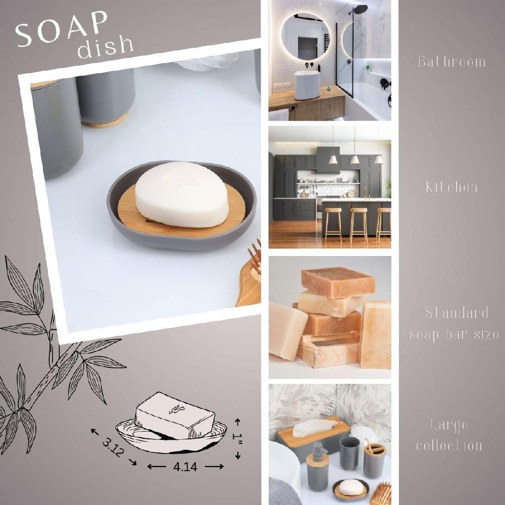 Evideco Premium Gray Soap Dish Padang With Bamboo Tray – Stylish Bathroom Storage Accessory For Elegant Organization Bathroom Accessories Soap Dishes