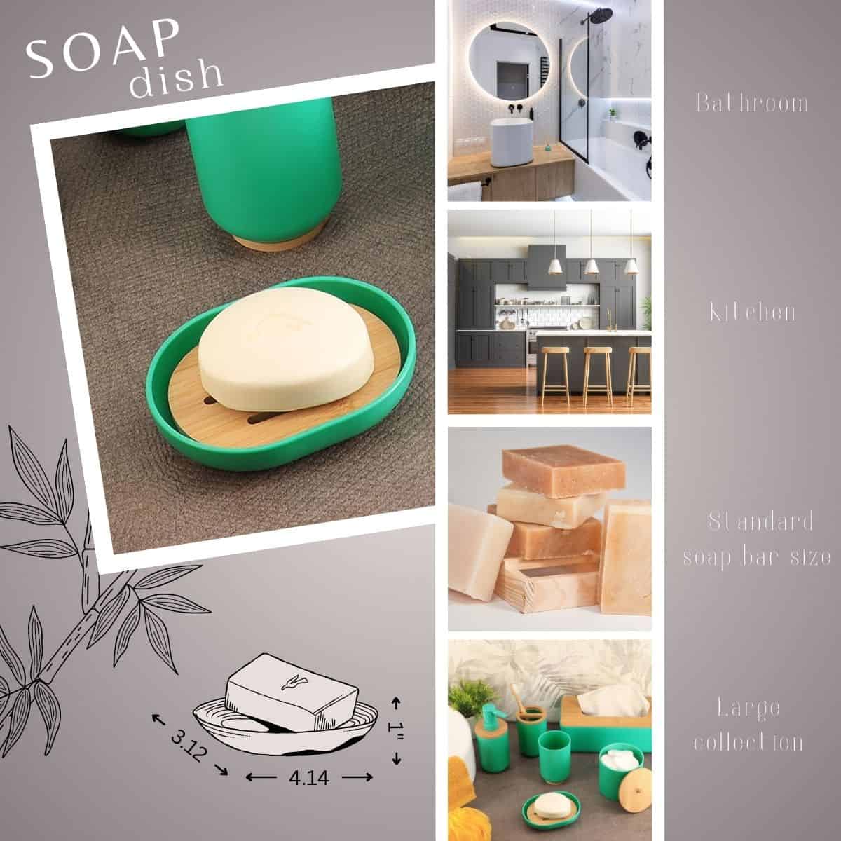 Evideco Premium Green Soap Dish Padang With Bamboo Tray – Stylish Bathroom Storage Accessory For Elegant Organization Bathroom Accessories Soap Dishes