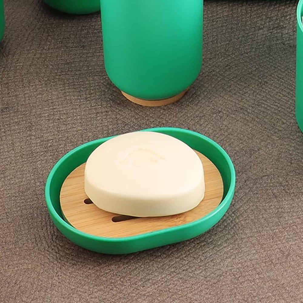 evideco Premium Green Soap Dish Padang with Bamboo Tray – Stylish Bathroom Storage Accessory for Elegant Organization Bathroom Accessories Soap Dishes