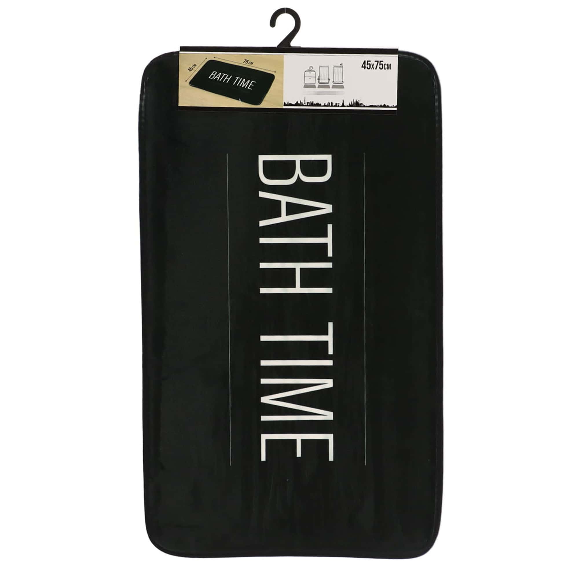 Evideco Premium Non-Slip Microfiber Bathmat – 30 X 18 Inches – Elegant ‘Bath Time’ Text In White On Black Surface For Luxurious Comfort And Safety Bathroom Mats & Rugs Bath Rugs