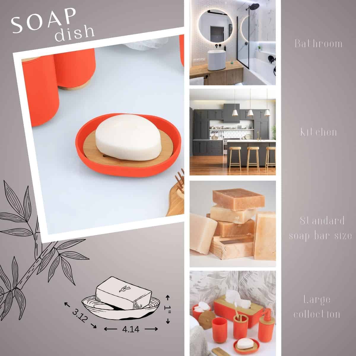Evideco Premium Orange Soap Dish Padang With Bamboo Tray – Stylish Bathroom Storage Accessory For Elegant Organization Bathroom Accessories Soap Dishes