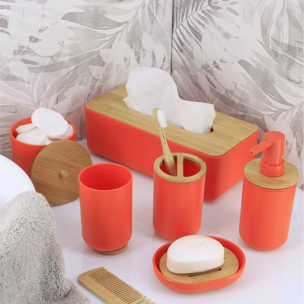 Evideco Premium Orange Soap Dish Padang With Bamboo Tray – Stylish Bathroom Storage Accessory For Elegant Organization Bathroom Accessories Soap Dishes