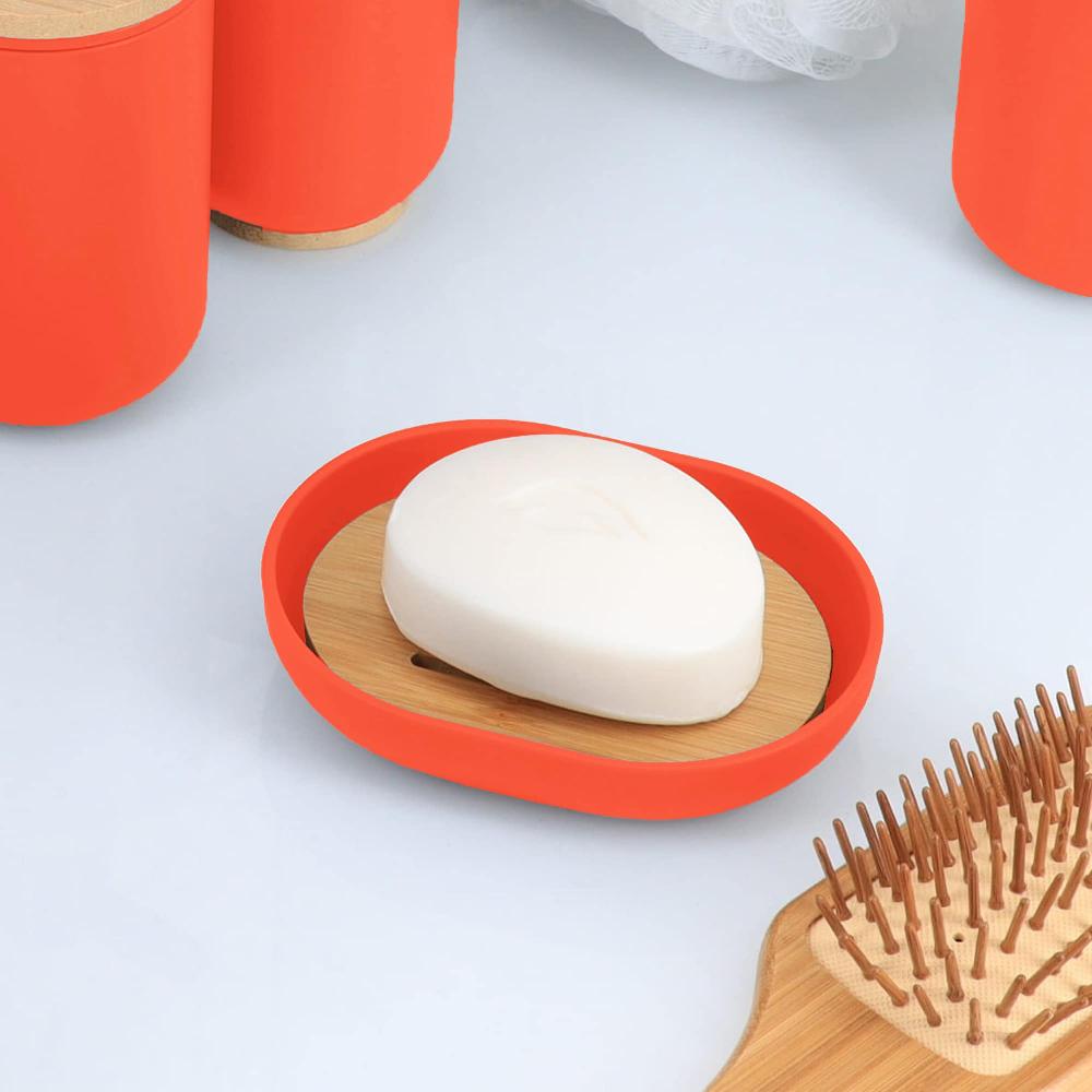 evideco Premium Orange Soap Dish Padang with Bamboo Tray – Stylish Bathroom Storage Accessory for Elegant Organization Bathroom Accessories Soap Dishes