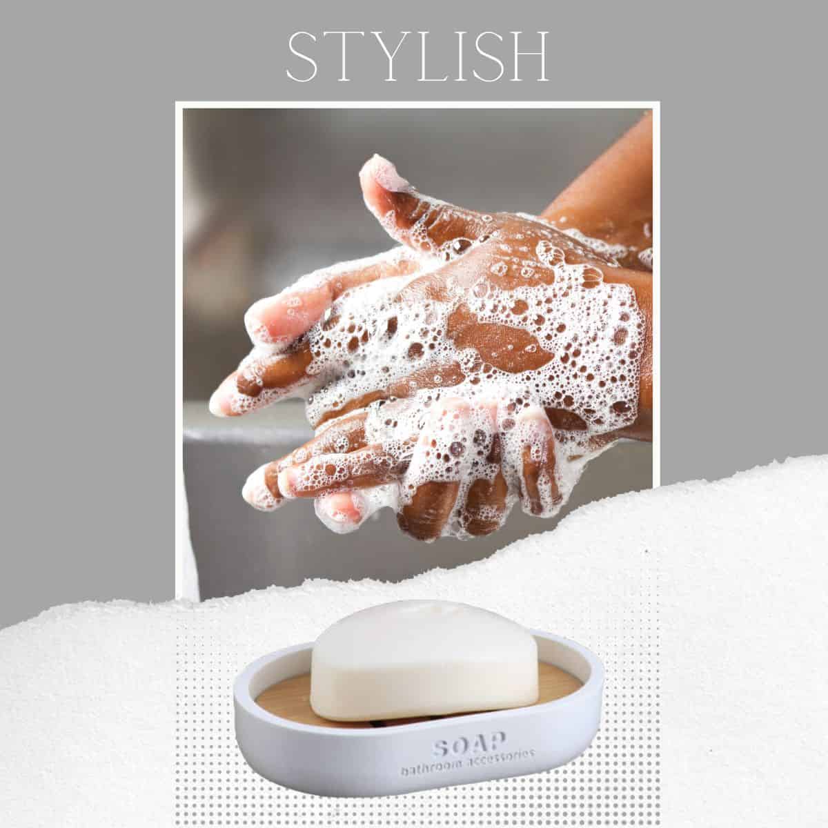 Evideco Pure Matte White Soap Dish With Bamboo Base – Polyresin Bath Accessory For Modern Decor Bathroom Accessories Soap Dishes