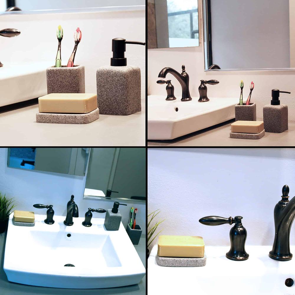 Evideco Rectangular Grey Granite Soap Dish Cup Dispenser Bathroom Accessories Soap Dishes