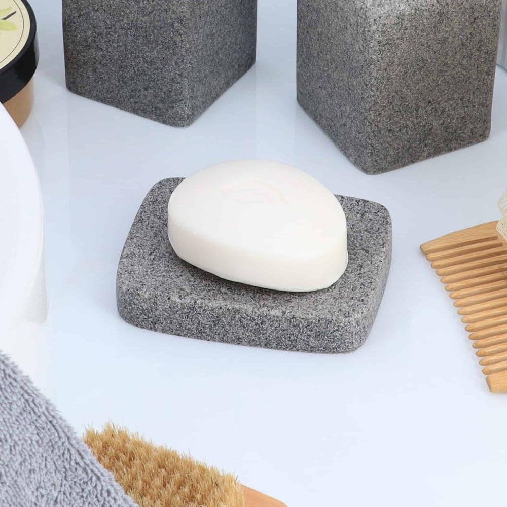 evideco Rectangular Grey Granite Soap Dish Cup Dispenser Bathroom Accessories Soap Dishes