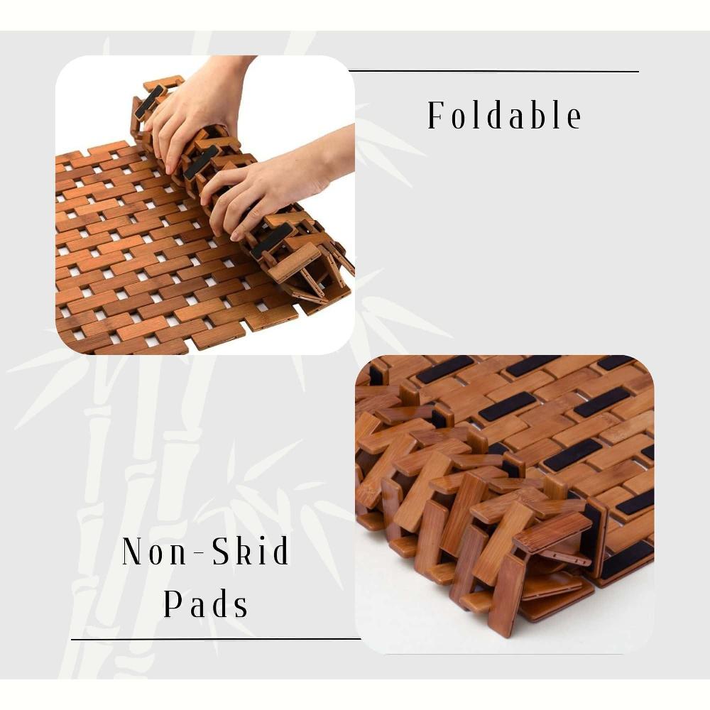 Evideco Rectangular Natural Bamboo Bathroom Mat – Non Slip Bath Mat – Foldable Duckboard 16 X 40 Inches Brown Bathroom Mats & Rugs Bath Rugs