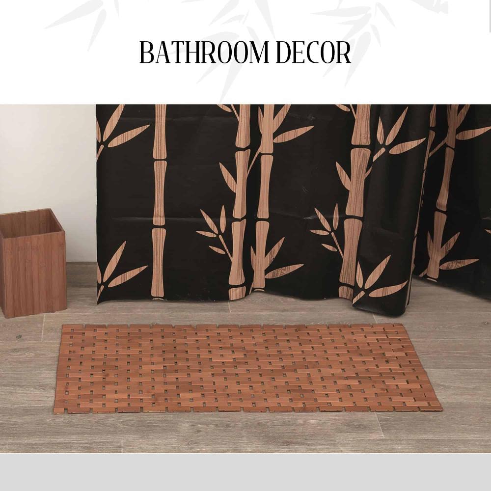 Evideco Rectangular Natural Bamboo Bathroom Mat – Non Slip Bath Mat – Foldable Duckboard 16 X 40 Inches Brown Bathroom Mats & Rugs Bath Rugs