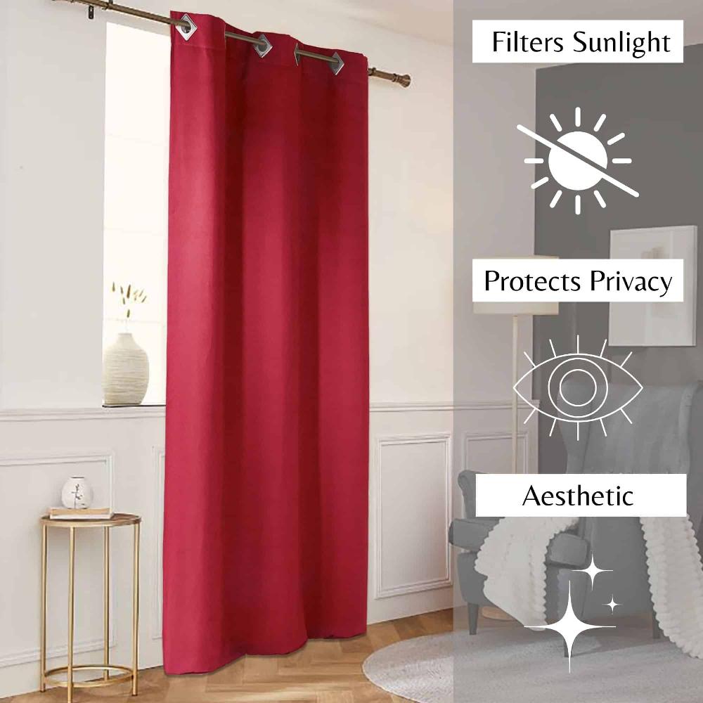 Evideco Rich Ruby Red Suede Curtain Panel – Velvet Texture Drapery For Living & Bedroom Elegance – 95×55 Inches Home Accessories Window Curtains Darkening Curtains